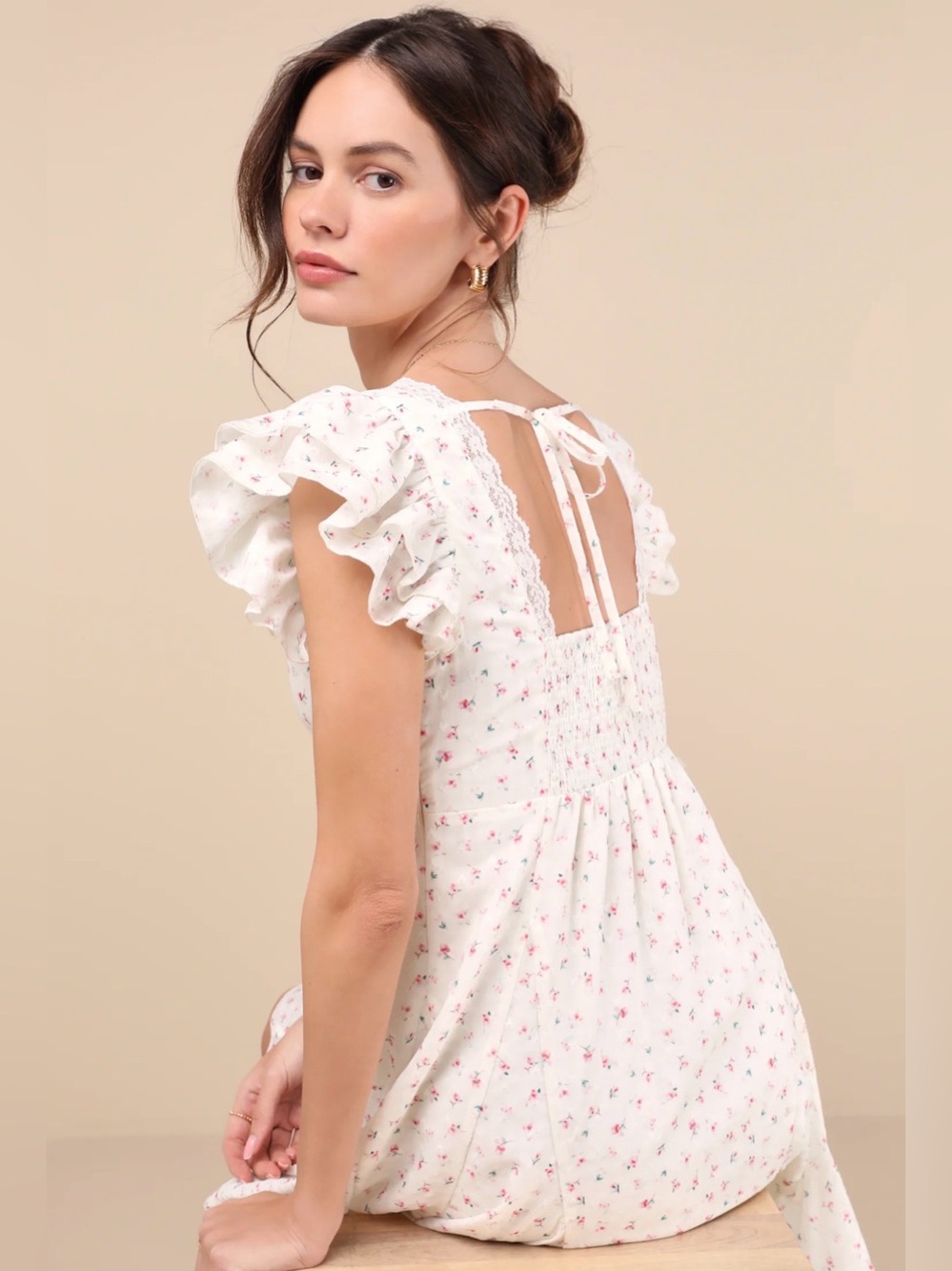 Lulu's White Mini Dress with Pink Floral Print - Picture 3 of 8